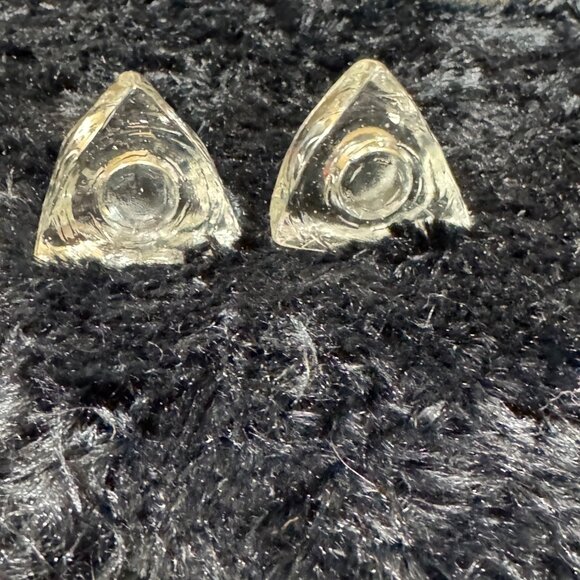 Set of 2 Vintage Ice Cube Triangle Heavy Clear Glass Candle Holder Candlestick - Picture 4 of 6